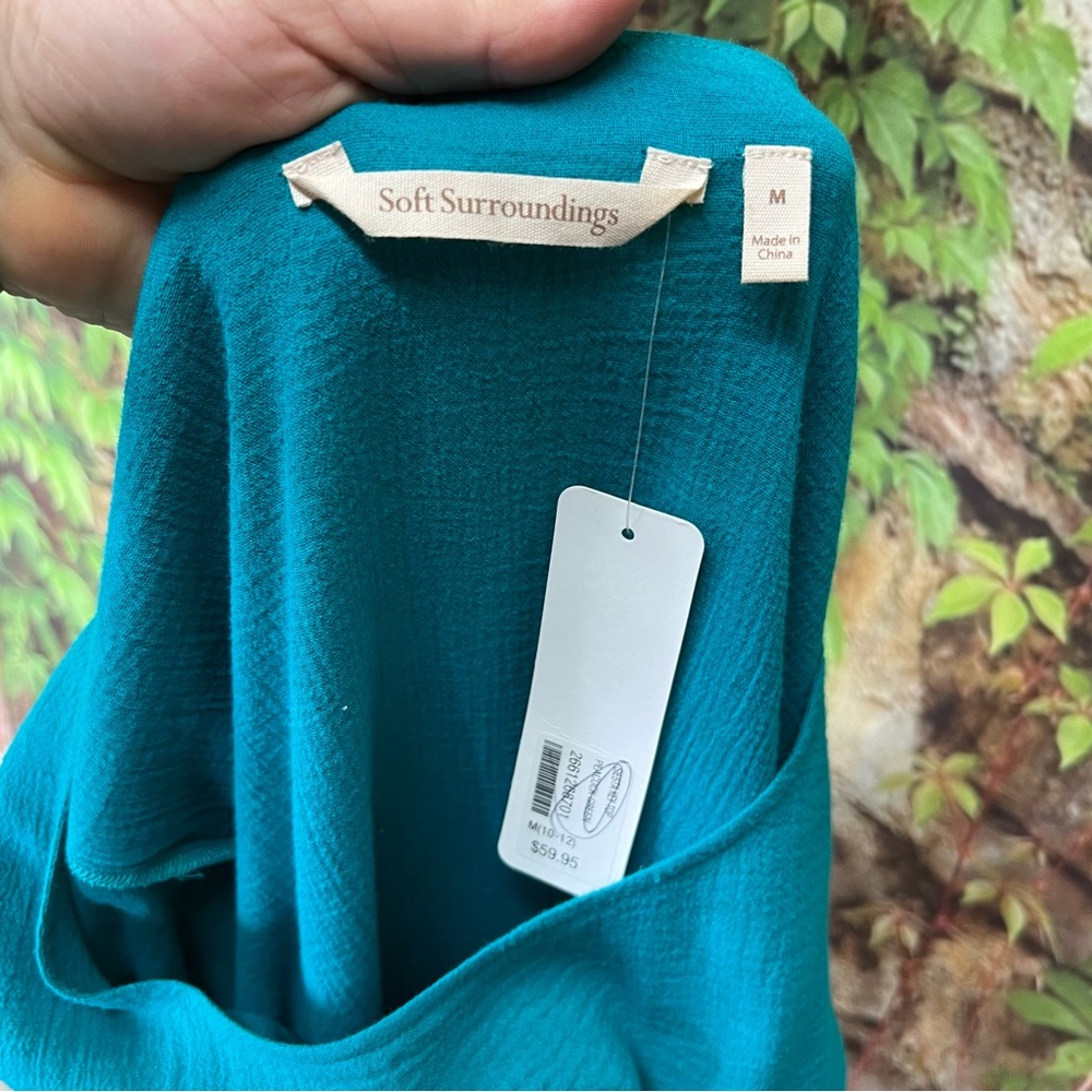 NWT SOFT SURROUNDINGS Scoop Neck 3/4 Sleeve Peacock Green Gauze Layered Blouse M - Picture 10 of 12